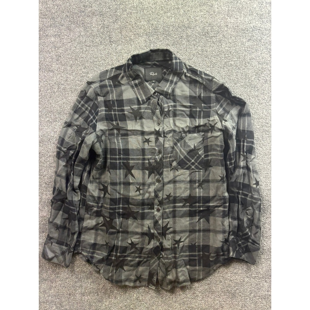Rails Hunter Shirt Womens Medium Grey Plaid Star Print Long Sleeve Rayon Top